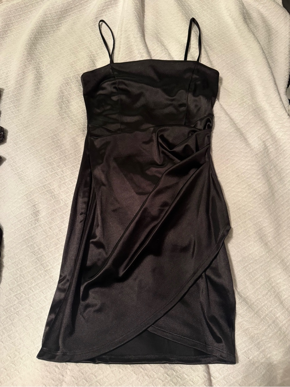 Windsor Black Satin Spaghetti Strap Cocktail Dress